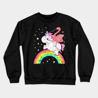 Cute Funny Unicorn Flamingo Riding Rainbow Awesome Crewneck Sweatshirt